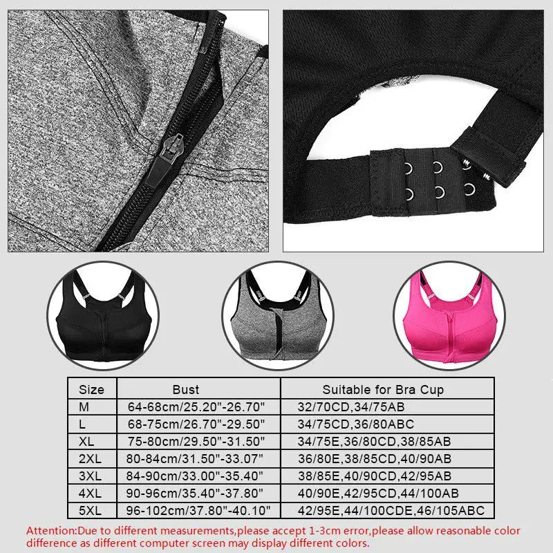 YOGA BREATHABLE FITNESS ZIPPER BRA