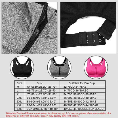 YOGA BREATHABLE FITNESS ZIPPER BRA