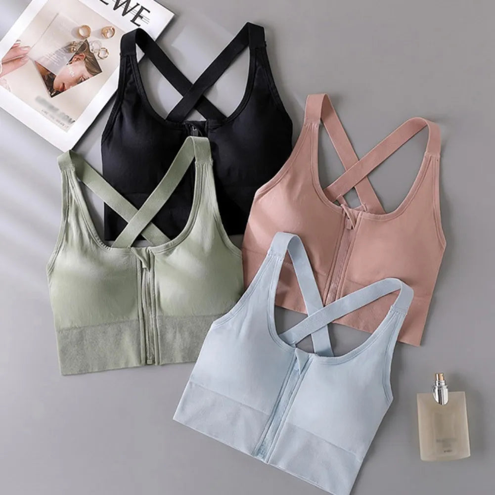 Women Front Zipper Fitness Sports Bra