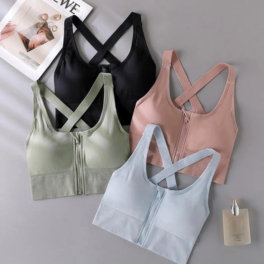 Women Front Zipper Fitness Sports Bra